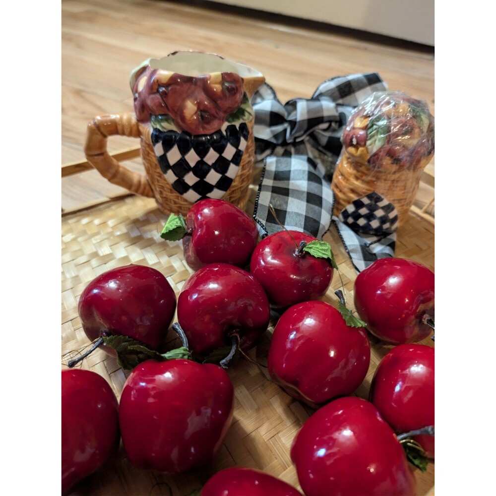 Charming Vintage Apple Kitchen Decor Set – Sugar Shaker, Creamer & Faux Fruit - Picture 2 of 8
